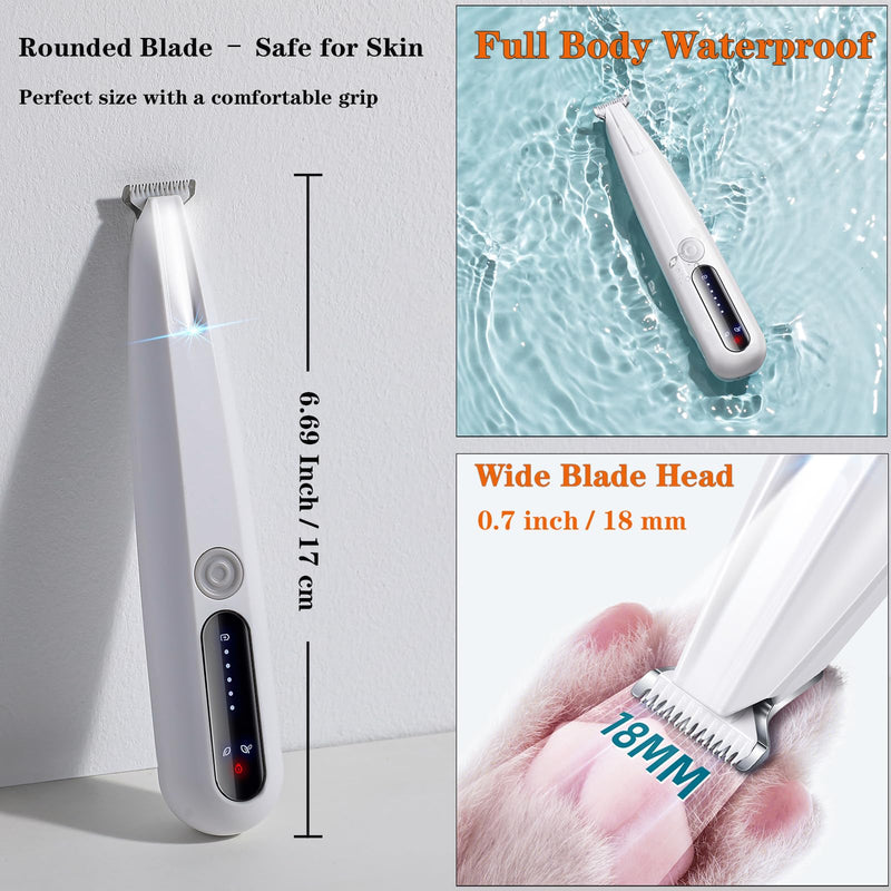 2025 New 2 Mode Paw Trimmer for Dogs & Cats - Electric Quiet Dog & Cat Grooming Trimmer, Rechargeable Clipper with LED Light, 2 Blades, Waterproof for Paws/Ears/Face White(2 Mode) - PawsPlanet Australia
