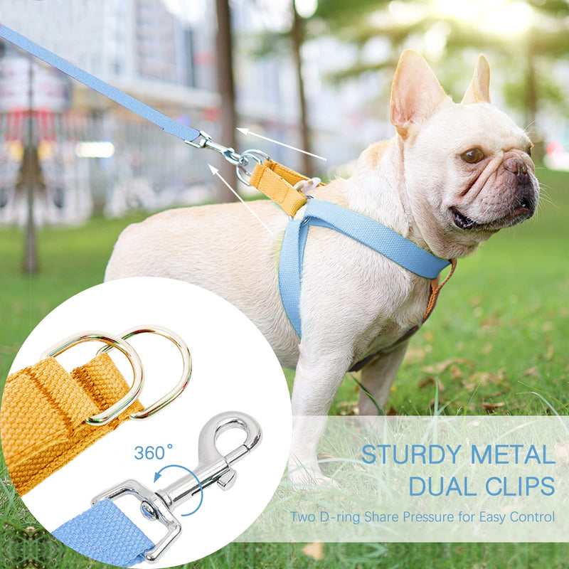 No Pull Dog Harness and Leash Set, Dog Collar, Step in Dog Halter Harness with Poop Bag Holder, Adjustable Lightweight Cotton Straps Suitable for Small Medium Large Dogs Outdoor Walking Running Hiking Blue-Orange-Set L - PawsPlanet Australia