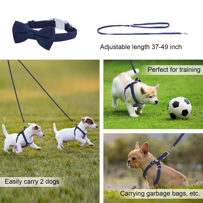 Denim Blue XXS No Pull Adjustable Puppy Harness Set with Multifunction Leash and Collar, Soft No Choke Escape Proof Pet Harness Vest for Small Dogs and Cats Denim Blue XXS(2.2-6lb) - PawsPlanet Australia