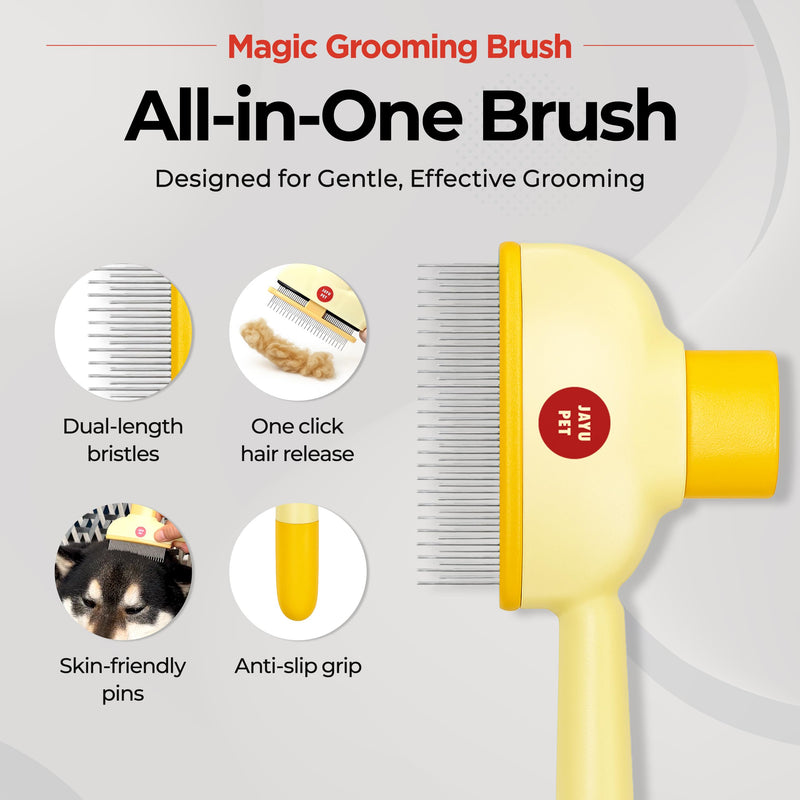 JAYU PET Magic Grooming Brush – Cat Brush for Shedding, Dual-Length Stainless Steel Bristles, One-Click Self-Cleaning, Vertical Deshedding Comb, Professional Pet Grooming Tool - PawsPlanet Australia