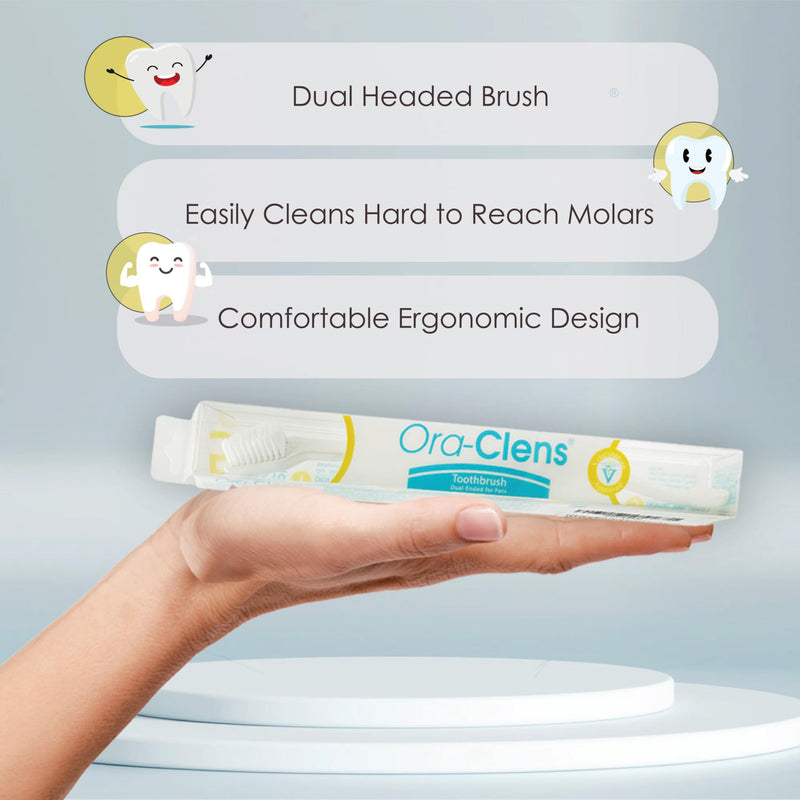 Dual Ended Toothbrush- Ergonomic Angled Design, Long Flexible Neck, Lightweight, Comfortable, Helps Control Tartar, Plaque & Bad Breath for Dogs and Cats. - PawsPlanet Australia
