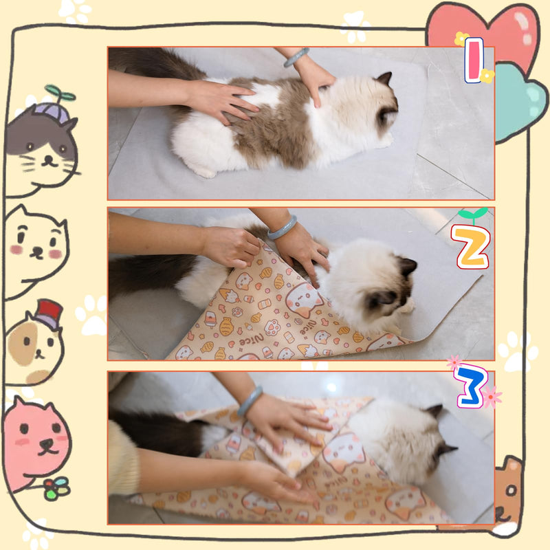 Large Cat Grooming Wrap Self-Adherent Cat Wrap for Cutting Nails with Nail Clipper&File Cat Restraint Burrito Wrap for Nail Clipping Anti-Scratch/Escape, Cat Swaddle Wrap for Calming (27.6*27.6Inch) Orange cat - PawsPlanet Australia