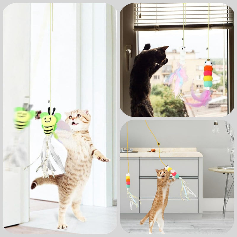 3 Pcs Interactive Toys for Indoor Cats, Best Hanging Cat Toys for Bored Cats, Spring Cat String Toys with Feathers and Bells, Door Hanging Self-Playing Cat Toys - PawsPlanet Australia