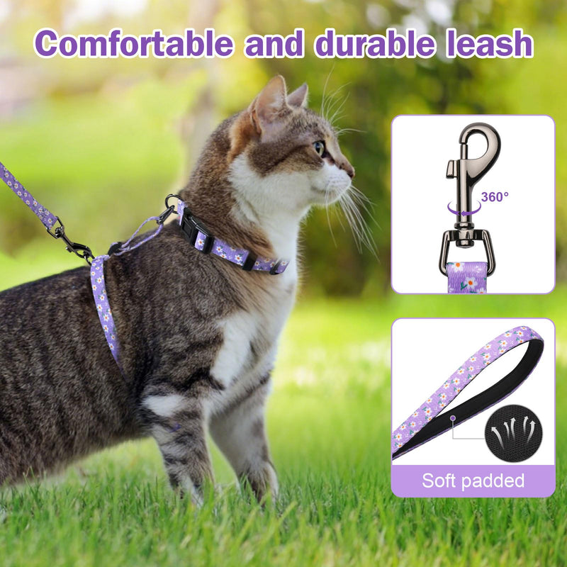 Hikiko Cat Harness and Leash Set Escape Proof Adjustable Walking Travel Cute Girl Kitten Harness for Small Medium Large Cats (Purple Floral, M) Purple Floral - PawsPlanet Australia