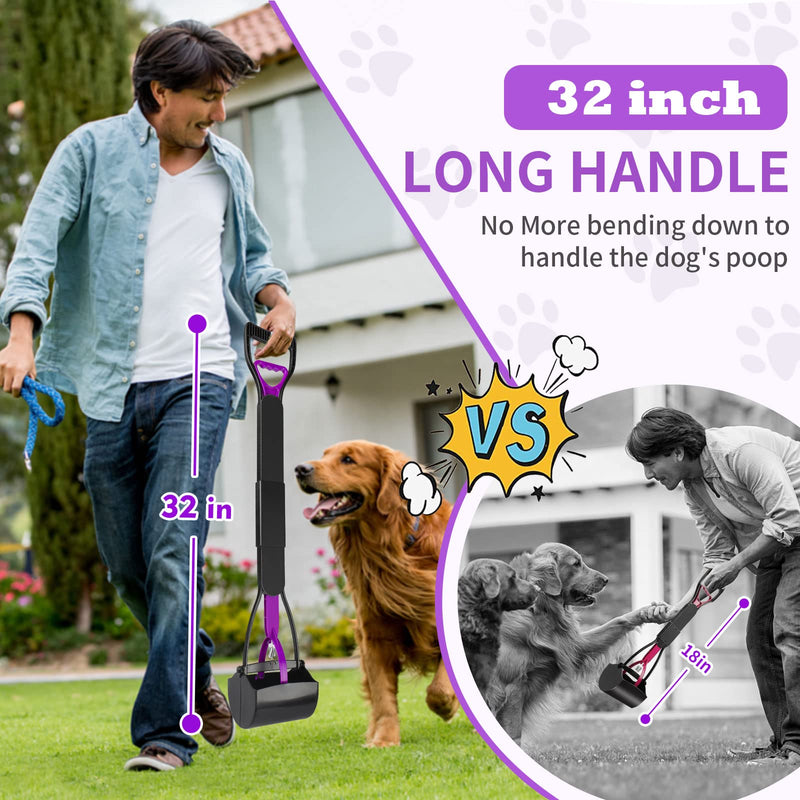 UPSKY 32'' Pooper Scooper for Large Small Dogs, Long Handle Dog Poop Scooper with Waste Bags, Portable Dog Poop Pick Up Tool, Folding Poop Scoop for Yard, Grass, Dirt, Gravel 1.Purple - PawsPlanet Australia