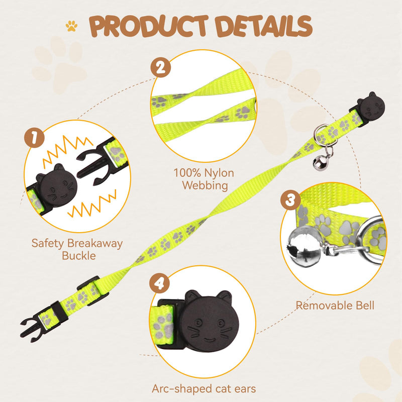 16 PCS Breakaway Cat Collars with Bells Reflective Cat Collar Safety Nylon Kitten Collars Cat Collars for Girl Boy Cats(6"-9") Kittens(6" - 9") - PawsPlanet Australia