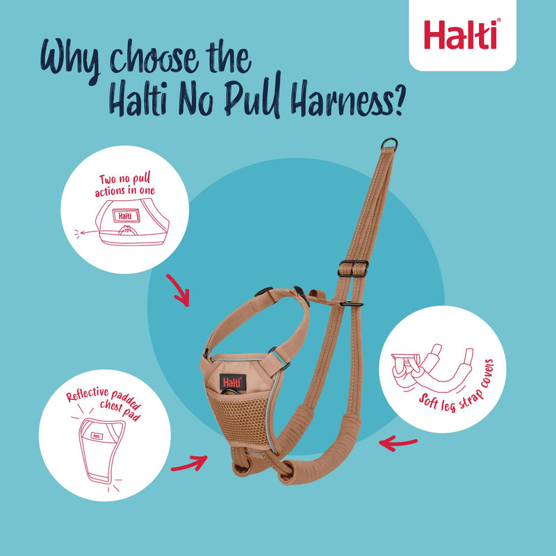 HALTI No Pull Harness - to Stop Your Dog Pulling on The Leash. Adjustable, Lightweight and Easy to Use. Reflective Dog Training Harness for Large Dogs (Size L, Desert Sand) - PawsPlanet Australia