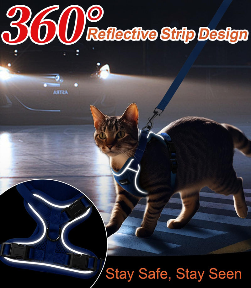 Cat Harness and Leash for Walking Escape Proof Soft Adjustable Cat Leash Breathable Comfortable Vest Easy to Wear Kitten Harness for Outdoor Travel (Blue, XS (4-6lb)) XS (4-6lb) Blue