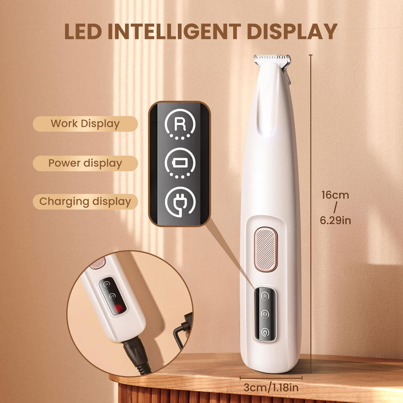 Saffory Paw Trimmer, Electric Dog Trimmer for Dogs Paw Hair Trimmer, Pet Paws Trimmer with Led Light, Rechargeable Low Noise Pet Trimmer Hair Clipper White - PawsPlanet Australia