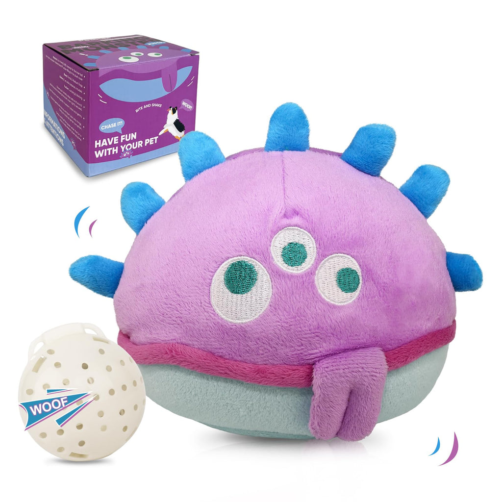 Petbobi Interactive Dog Toys Monster Plush Toy Shake Squeaky Crazy Bouncer Ball Battery Operated Toy for Small Medium Puppy Motorized Entertainment, Jolly Jelly Bobby Purple - PawsPlanet Australia