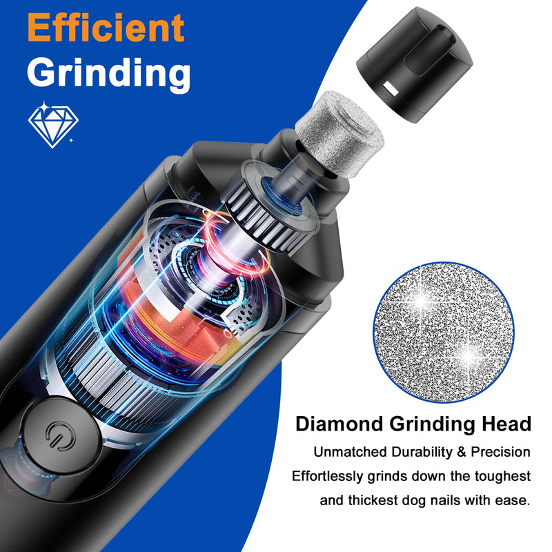 Dog Nail Grinder, Quiet and Low-Vibration Dog Nail Trimmers for Large Dogs, Medium, Small Dogs Cats Pets, Upgrade Professional Electric Pet Paws Toenail Grooming Tool Black - PawsPlanet Australia