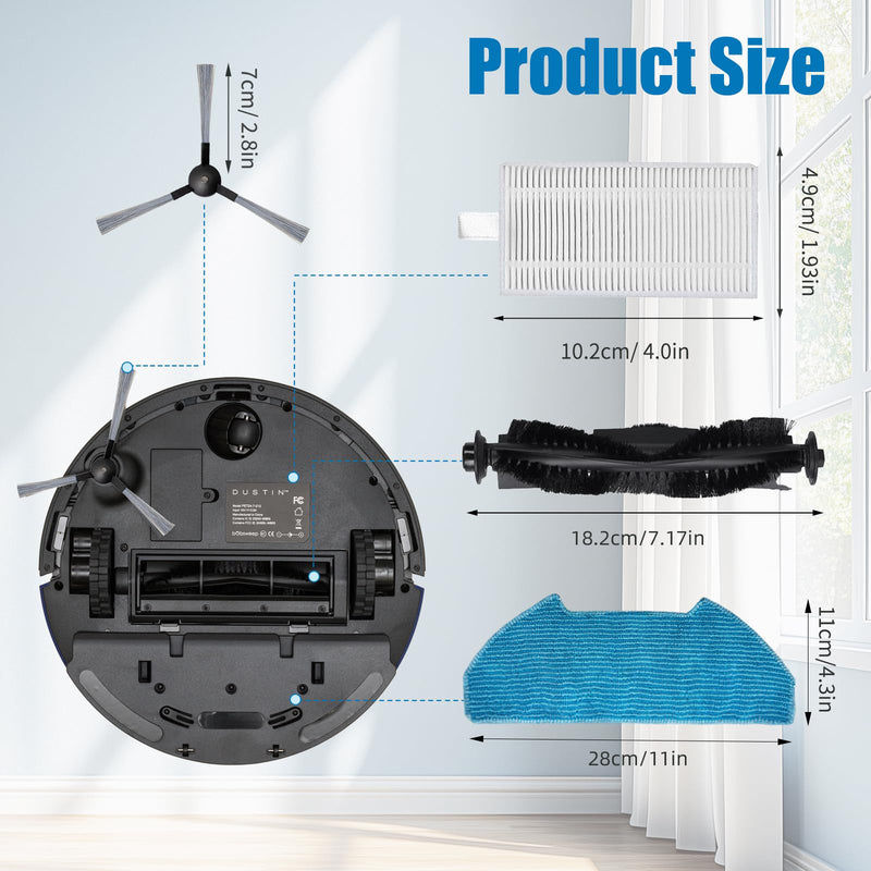14Pcs Dustin/Ultravision Replacement Parts for bObsweep Dustin/Ultravisio-n/Ultravision Pet Robotic Vacuum, Includes 1 Main Brush, 4 Side Brushes, 4 Filters, 4 Mop Pads & 1 Cleaning Tool - PawsPlanet Australia