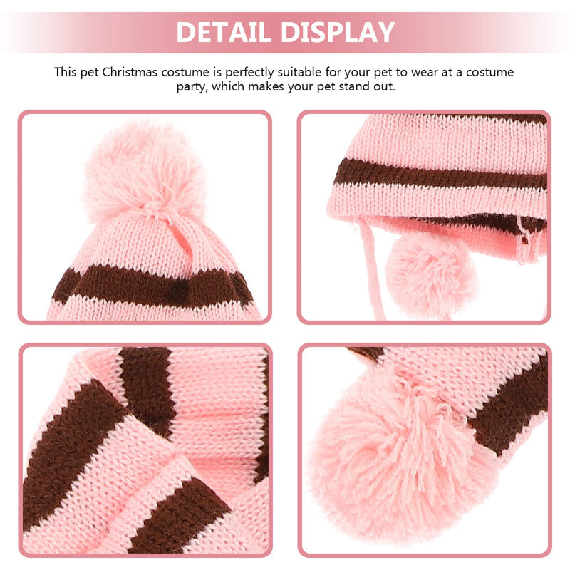 POPETPOP Knitted Winter Dog Scarf Hat Set - Winter Warm Caps Neck Warmer Knitted Scarf Hat Leg Warmers Knitted Hat for Dogs Pink M - PawsPlanet Australia
