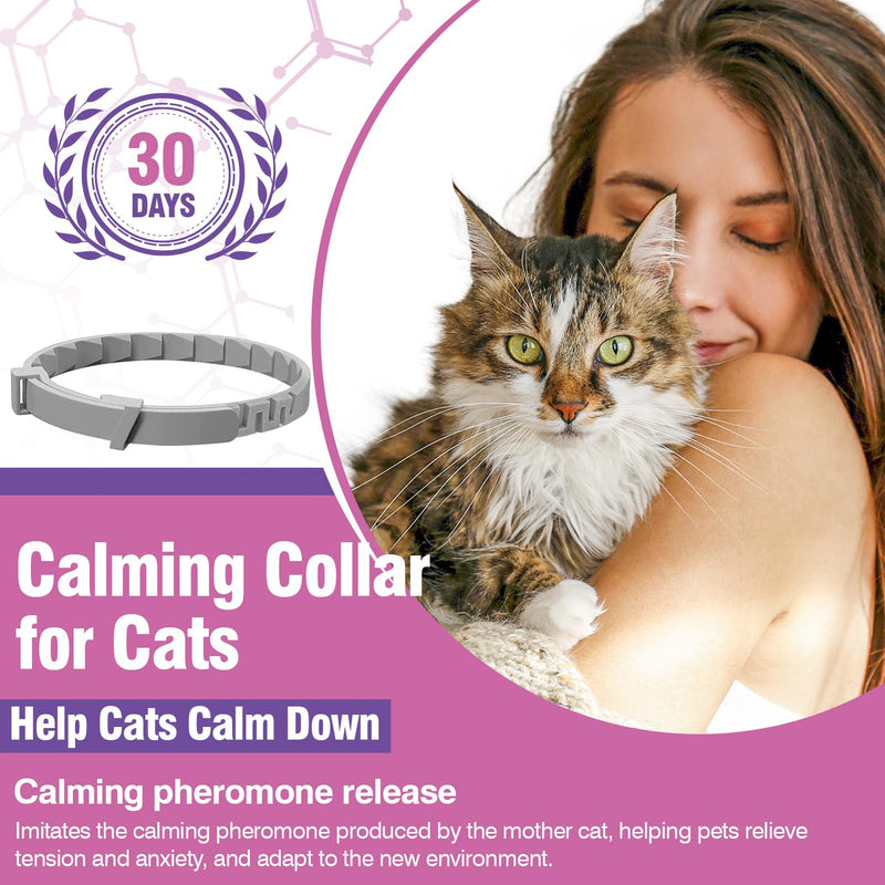 Calming Collar for Cats 4 Pack Calming Cat Collars Adjustable Soother Cats Calming Collars Anxiety Relief Stress Pheromone Collar for Cats Comfort Cat Calm Collars Lasts 30 Days Cats Calming Collar Grey