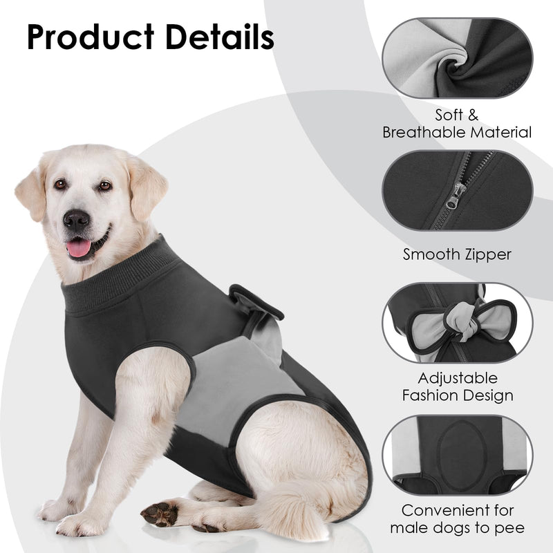 ASENKU Dog Bodysuit Post-Op - Surgery Bodysuit for Dogs with Zip & Lick Protection, Suitable for Castration Male / Female Dog, Ideal for Post-Operative Recovery S gray