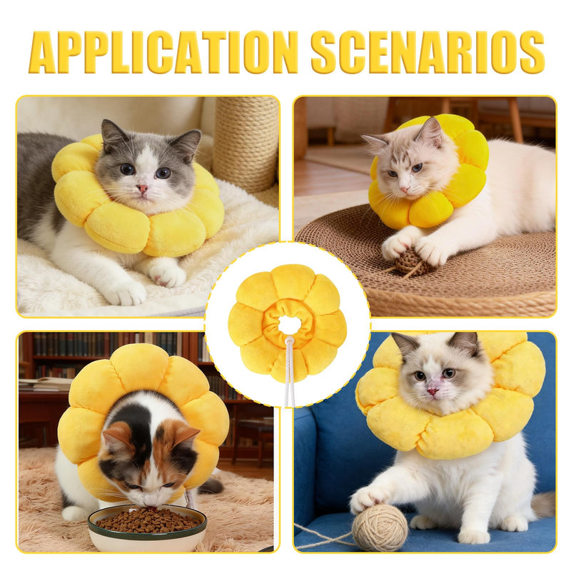 Cat Collar, Soft Flowers Elizabethan Cat Collar, Lick Protection Cat Collar for Cats Small Dogs After Surgery - Yellow, L Groß