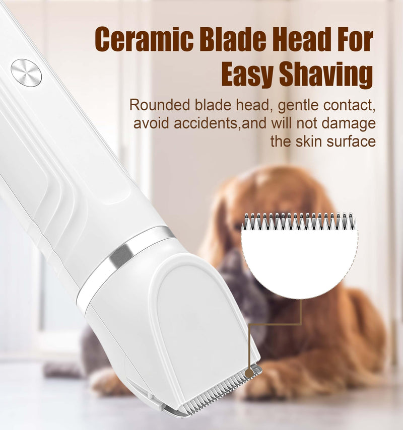 Flintronic 4 in 1 Dog Clippers Professional, Dogs Grooming Clippers Kit, Rechargeable Pet Paws Trimmer, with Stainless Steel Scissors Combs, Dog/Cat Shaver for Paws, Claws, Eyes, Ears, Face 4 in 1 White