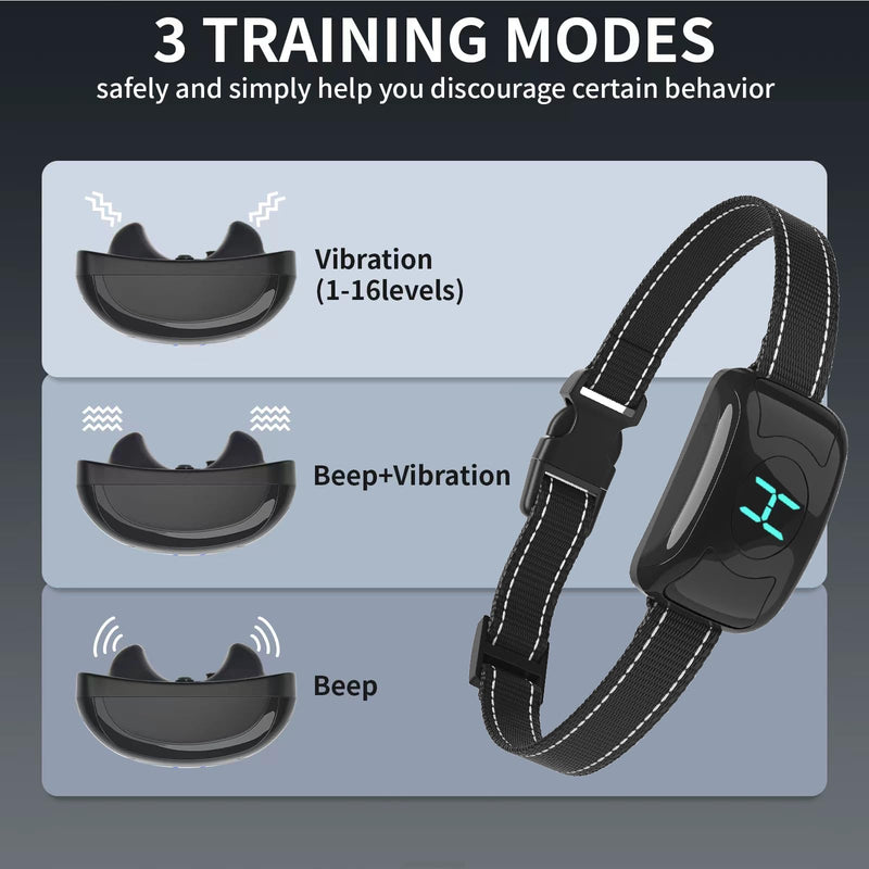 2 Pack No Shock Vibration Bark Collar for Large & Medium Dogs - Safe & Humane Dog Bark Collar with Beep & Vibration, 3 Adjustable Sensitivity Levels, 100% IPX7 Waterproof Black and Black