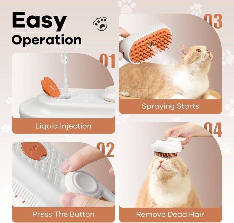 Cat Steam Brush for Shedding, 4 in 1 Rechargeable Steam Brush for Cats and Dogs, Anti-Static, Massage, Cleaning, Shedding & Combing All In One! white - PawsPlanet Australia