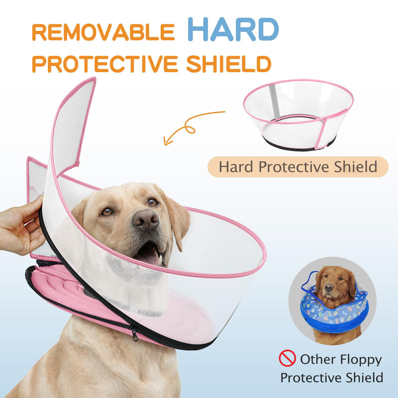 Raised Dog Cone Collar Alternative After Surgery, Soft Dog Cone for Small Medium Large Breeds to Stop Licking, Pet Neck Donut Collar After Surgery Pink XL