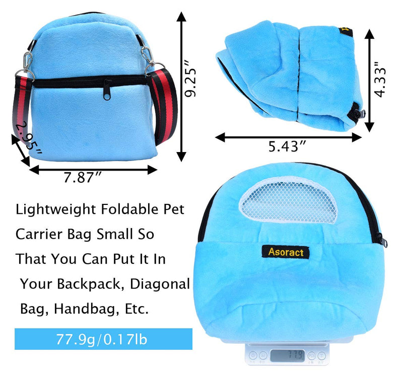 Hamster Carrier Bag, Upgraded Small Animal Bonding Soft Hedgehog Pouch Portable Outgoing Travel Bag with Adjustable Strap and Breathable Mesh for Squirrel Mice Sugar Glider Etc (Blue, L) Large (Pack of 1) Blue