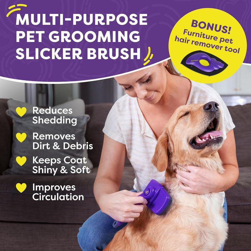 Hertzko Dog Slicker Brush and Dog Hair Remover - Self-Cleaning Brush for Cats and Dogs - Pet Hair Remover Brush for Fur - Gently Removes Mats, Tangles, and Loose Hair - Ideal for Home Use - PawsPlanet Australia