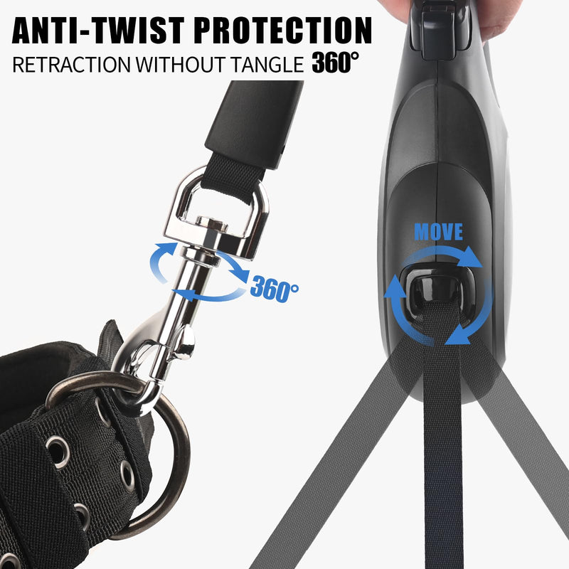 26 ft Retractable Dog Leash - Heavy Duty Retractable Pet Leash with Anti-Slip Grip for Medium to Large Dogs up to 110 lbs (Black) Black - PawsPlanet Australia