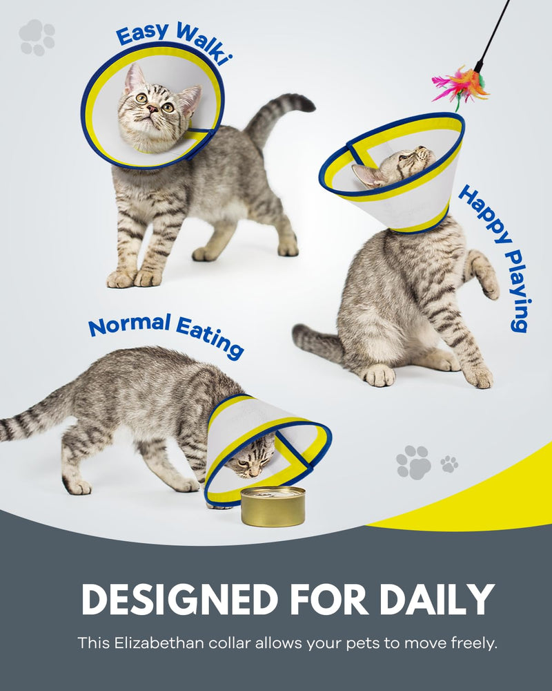 MIDOG Cat Cone, Protective Adjustable Pet Cone Collar for After Surgery, Soft Cat Recovery Collar to Stop Licking Wounds, Comfortable Lightweight E-Collar for Cat Kitten, Not Block Vision (Yellow, M) YellowBlue Medium