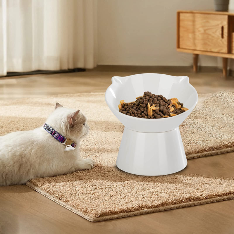 Detachable Elevated Cat Bowls, 15° Tilted Raised Cat Food Bowl Anti-Vomiting,Whisker Friendly, Adjustable Cat Dishes for Protecting Spine,Adult Kitten White - PawsPlanet Australia