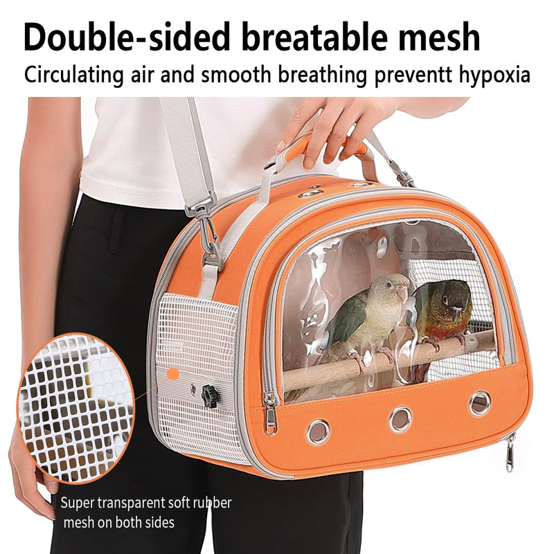 Bird Carrier,Bird Cage Parakeet Parrot Budgie Carrier Backpack for Small Birds, Travel Bird Cages with Perch, Transparent Ventilation Cockatiels, Lightweight Pet Carrier for Outdoor Use(Orange) Orange - PawsPlanet Australia