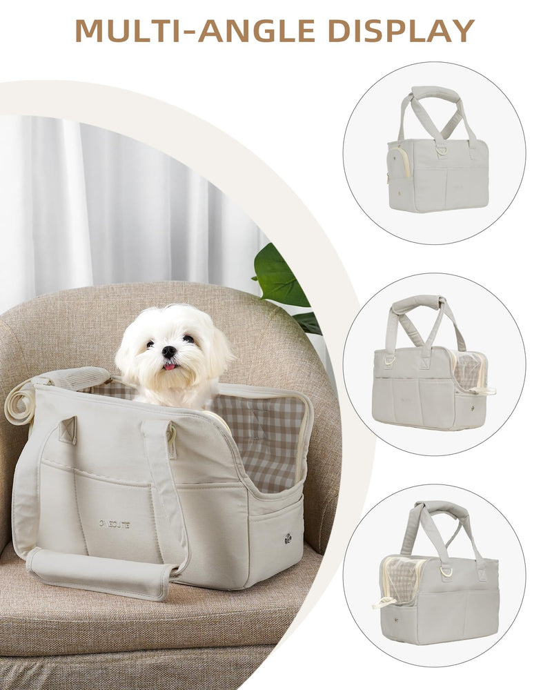 Dog Purse Carrier for Small Dogs Rabbit cat with Large Pockets, Cotton Bag, Dog Carrier Soft Sided, Collapsible Travel Puppy Carrier (Grey, 13.6" L x 6.5" W x 10" H) 13.6"L x 6.5"W x 10.0"H Grey