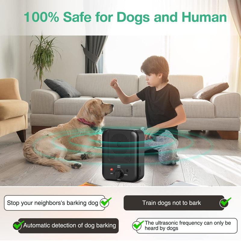 Queenmew Anti Barking Device for Dogs, 3 Modes Rechargeable Dog Bark Deterrent Devices, 30ft Effective Stop Bark Box with Adjustable Frequency & Range for Walking, Fit All Breeds&Size Dog Black