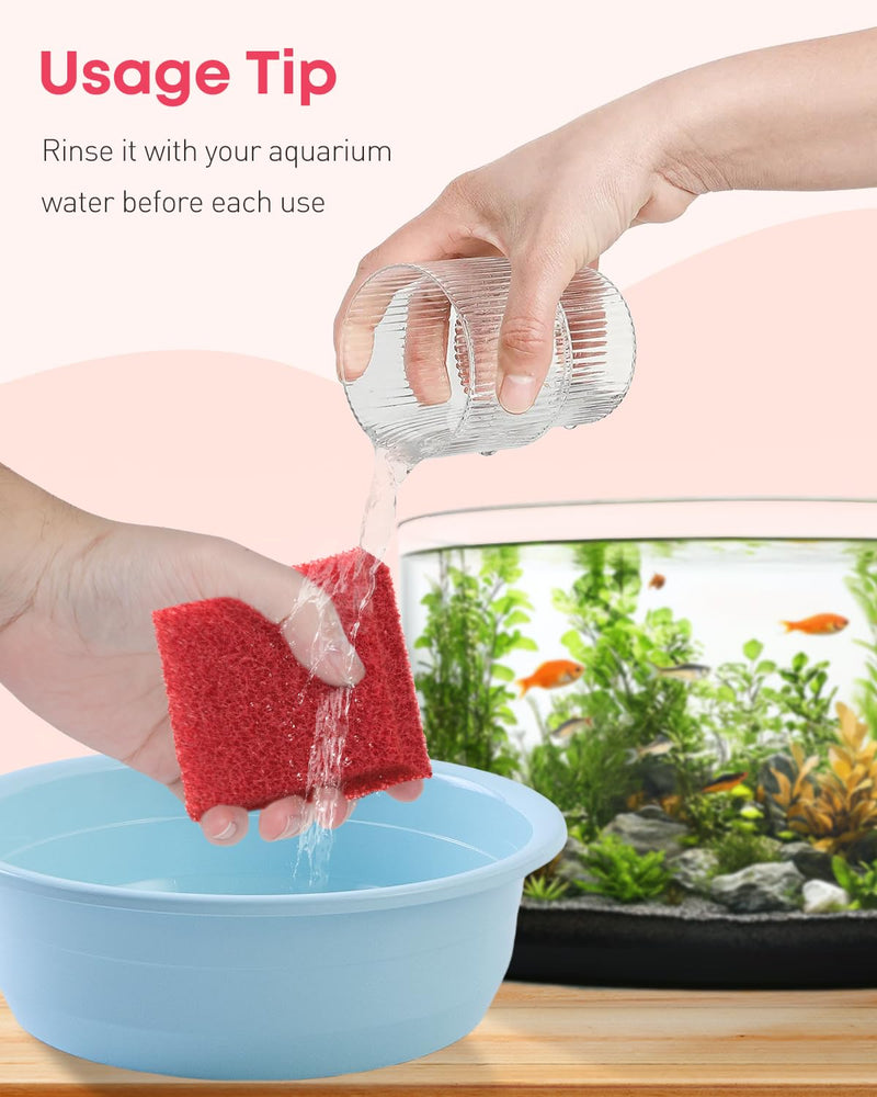 Pawfly 8 Pack Aquarium Glass Cleaner Sponge, 3.25" x 3.25" x 1", Algae Scrubber Pad for Glass Aquariums, Fish Tank Glass Cleaner, Aquarium Sponge, Aquarium Cleaning Tools, Red (Not for Acrylic Tank) - PawsPlanet Australia