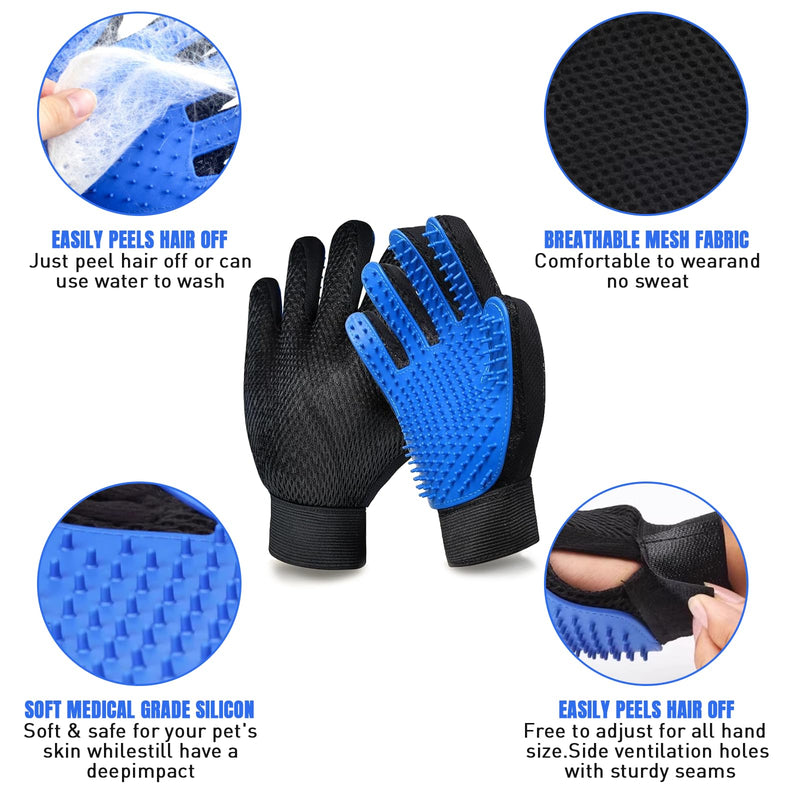 Cat & Dog Grooming Gloves for Shedding, 4PCS Efficient Deshedding Pet Grooming Gloves for Dogs with 1PCS Pet Hair Remover Gloves, Cats & Horses with Long & Short Fur - PawsPlanet Australia