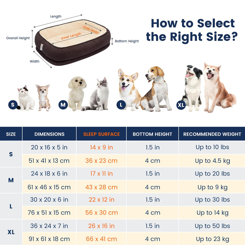 Orthopedic Dog Bed Small Washable, Egg Crate Foam Cat Bed for Senior Cat,Oval Kennel Bed, Pet Couch Bed with Four Sided Bolster, Removable Washable Cover Non-Slip Bottom, Brown S (20" x 16" x 5") - PawsPlanet Australia