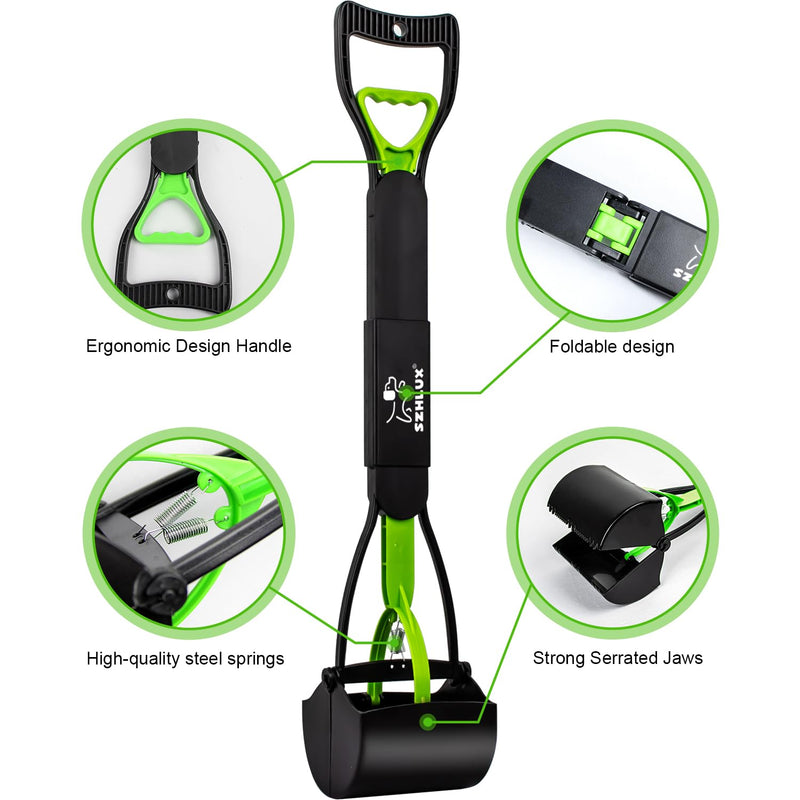 SZHLUX 28" Pooper Scooper, Foldable Dog Pooper Scooper with Unbreakable Material and Durable Spring for Grass and Gravel, Green - PawsPlanet Australia