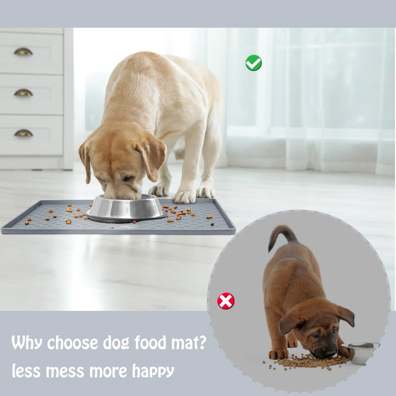 Dog Cat Pet Food Mat Dog Feeding Mat for Food and Water Silicone Dog Dish Mats for Floors Waterproof Slip Dog Bowl Mat with Raised Edges to Prevent Food and Water Messes on Floor 18X12Inch Grey - PawsPlanet Australia