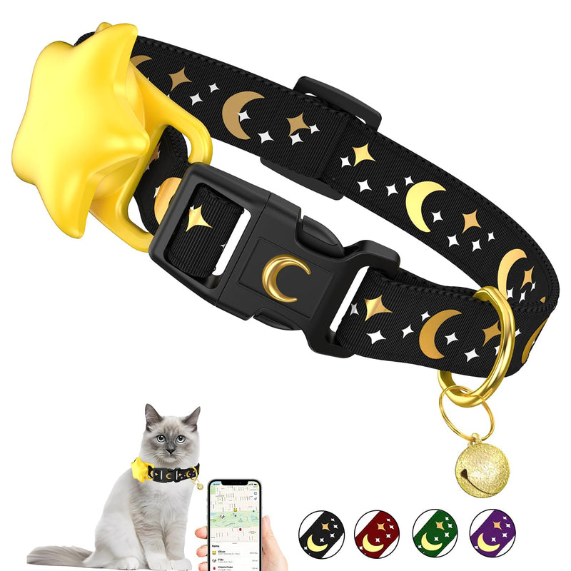 Airtag Cat Collar,Breakaway Kitten Collar with Apple Air Tag Holder and Bells for Boy Girl Cats,Pet Cat Tracker GPS Collar Glow in The Dark,0.6 Inches in Width and Lightweight (Black, 9-15 Inch) Black - PawsPlanet Australia