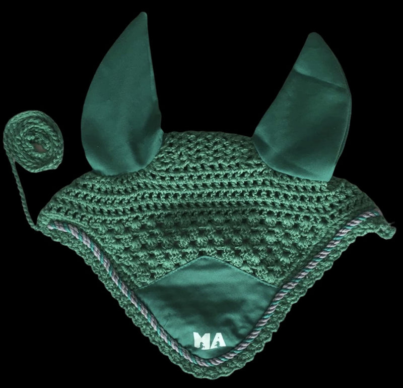 Majestic Ally Handcrafted Crochet Fly Veil Set - Includes 2 Pieces with Ear Nets and Braided Rope for Horses (Turquoise) Turquoise