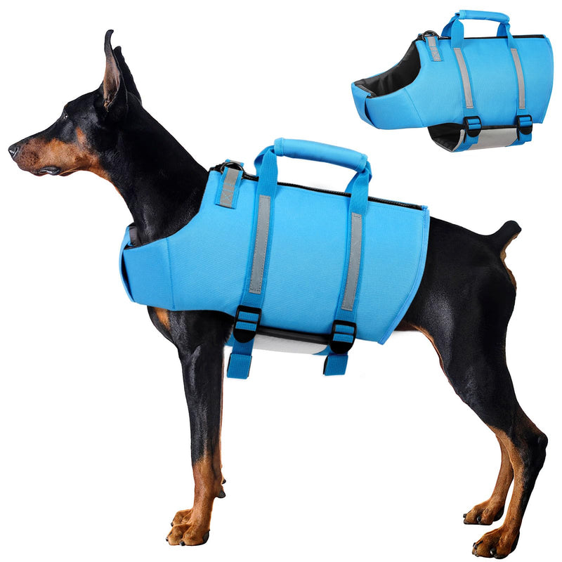 ASENKU Dog Life Jacket, Dog Life Vest for Swimming Adjustable Dog Lifesaver with High Flotation Puppy Life Jacket with Back Zip Dog Swimsuit for Small Medium and Large Dogs XL Blue