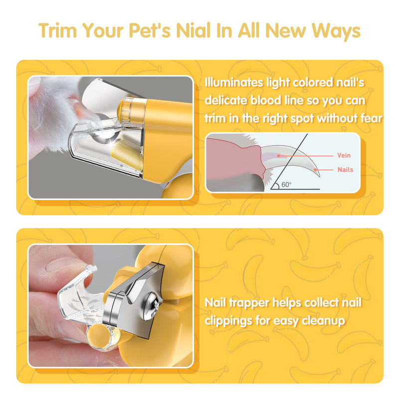 Dog Nail Clippers with LED Light & Nail File – Professional at-Home Pet Grooming Kit, Razor-Sharp Claw Trimmer & Built-in File for Safe, Stress-Free Trimming on Dogs Cats. Yellow - PawsPlanet Australia