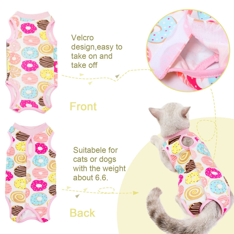 Cat Recovery Suit for Abdominal Wounds or Skin Diseases, 2 PCS Cat Surgery Recovery Suit Breathable E-Collar Alternative for Small Medium Pets After Surgery Wear, Banana and Donut, L