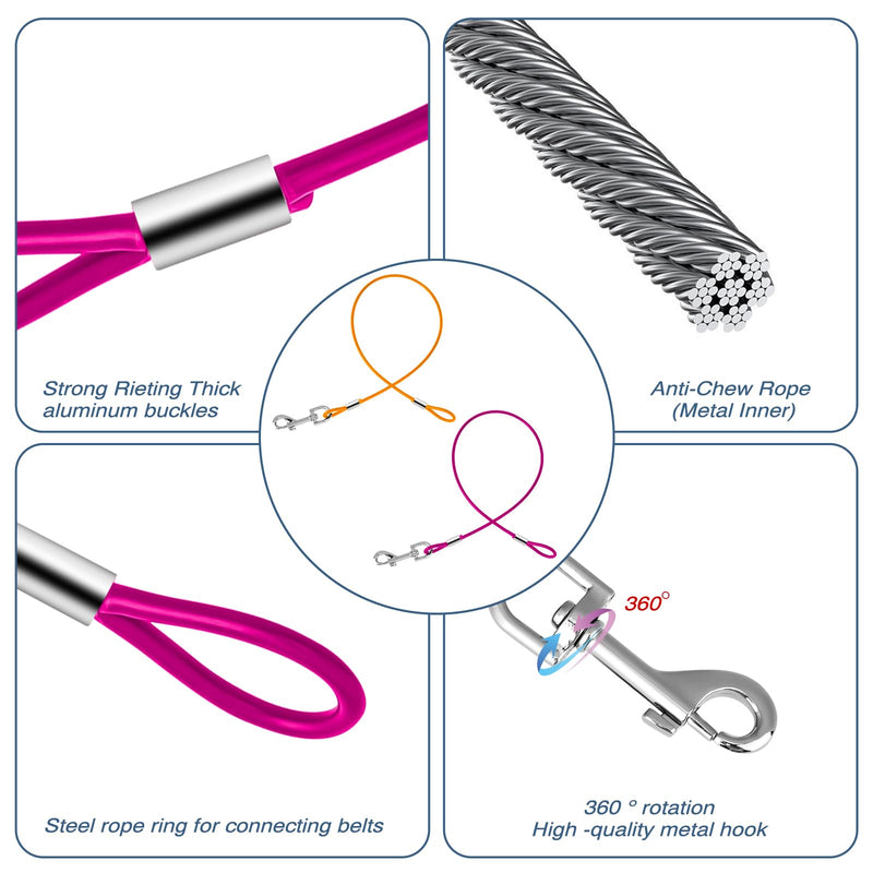 2 Pack Chew Proof Dog Leash Extension Metal Cable Lead, Non-Tangle Connect Leash for Any Leash & Collar & Harness, Heavy Duty Black Dog Leash Extender (Orange+Purple) - PawsPlanet Australia