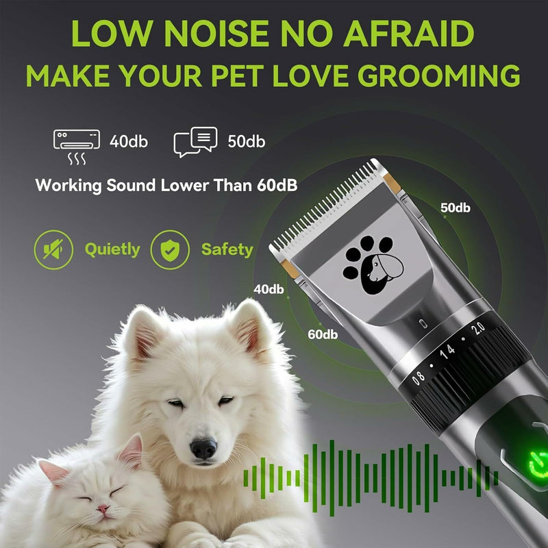 Dog Clippers Cordless, Professional Pet Clippers, 2-Speed Low Noise Dog Grooming Kit, Pet Trimmer for Small Large Thick Hair Dogs Cats Black