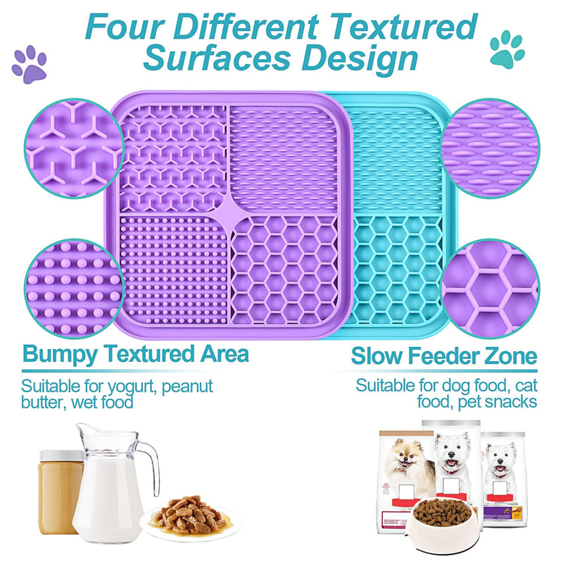 2PCS Licking Mat for Dogs with Suction Cups, Premium Lick Pad for Anxiety Relief, Slow Feeder Dog Bowls, Perfect for Bathing, Grooming and Training Small-2 pcs+1 Spatula