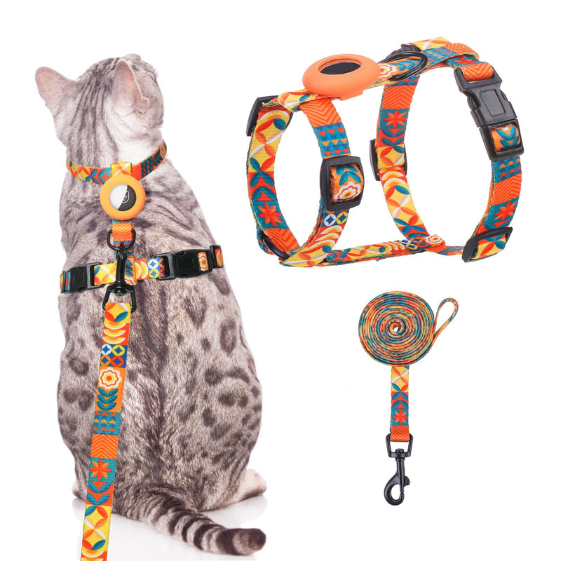 SCENEREAL Cat Harness and Leash Set Escape Proof with Airtag Holder, Adjustable Kitten Big Cats Vest Harness for Walking Outdoor Indoor, Adjustable Soft Strip for Small Large Cats Boys Girls Puppy Orange