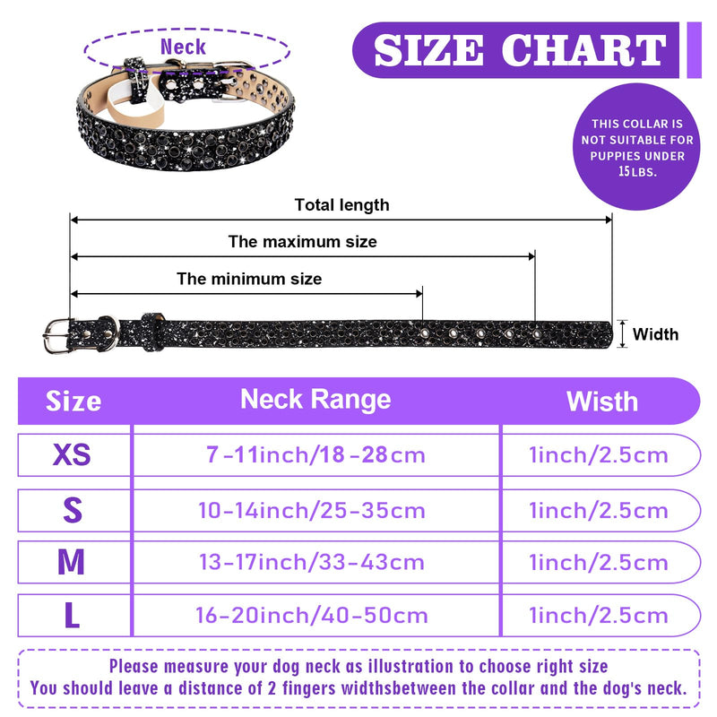 Rhinestone Leather Dog Collar Bling Dog Collars for Small Medium Large Dogs - Soft Microfiber Leather with Adjustable Stylish Sparkly Diamonds Studded Male and Female (1" Wide,Black,L) Black L: Neck 16"-20" - PawsPlanet Australia