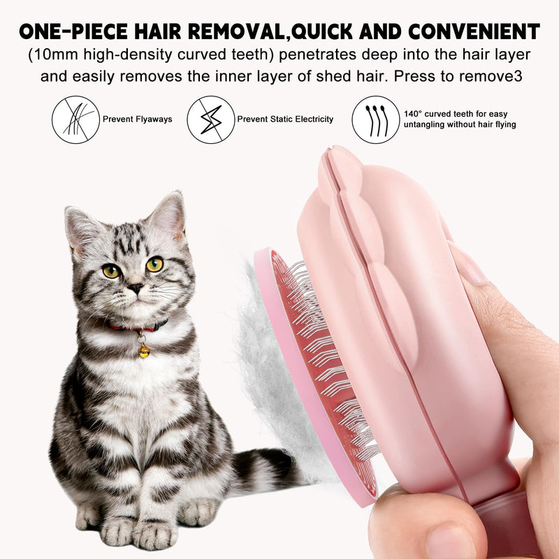 Cat Hair Brush for Shedding, 3-in-1 Pet Spray Hair Removal Comb with Visual Spray & Release Button, Waterproof Dog Grooming Brush for Furry Pet (Pink) Pink
