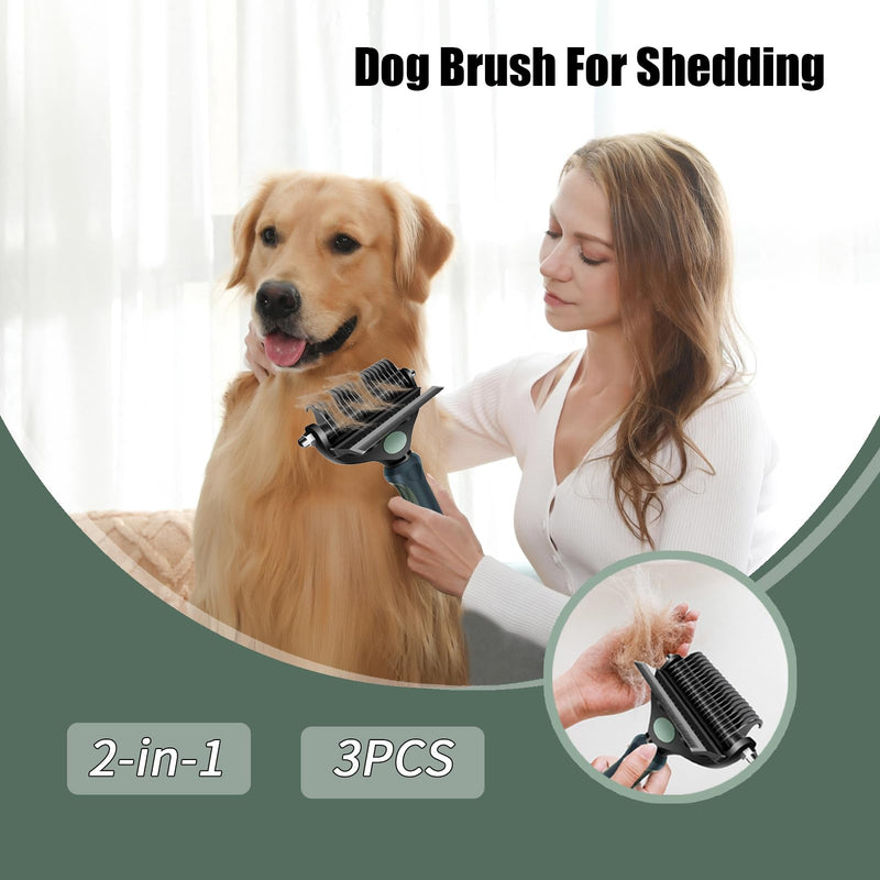 Dog Brush Set - 2-in-1 Double-Sided Slicker Brush for Dogs | Dog Brush for Shedding & Long/Short Haired Dogs, Fur Remover Roller for Efficient Cleanup, Shedding Solution for Multi-Pet Homes（3PCS） - PawsPlanet Australia