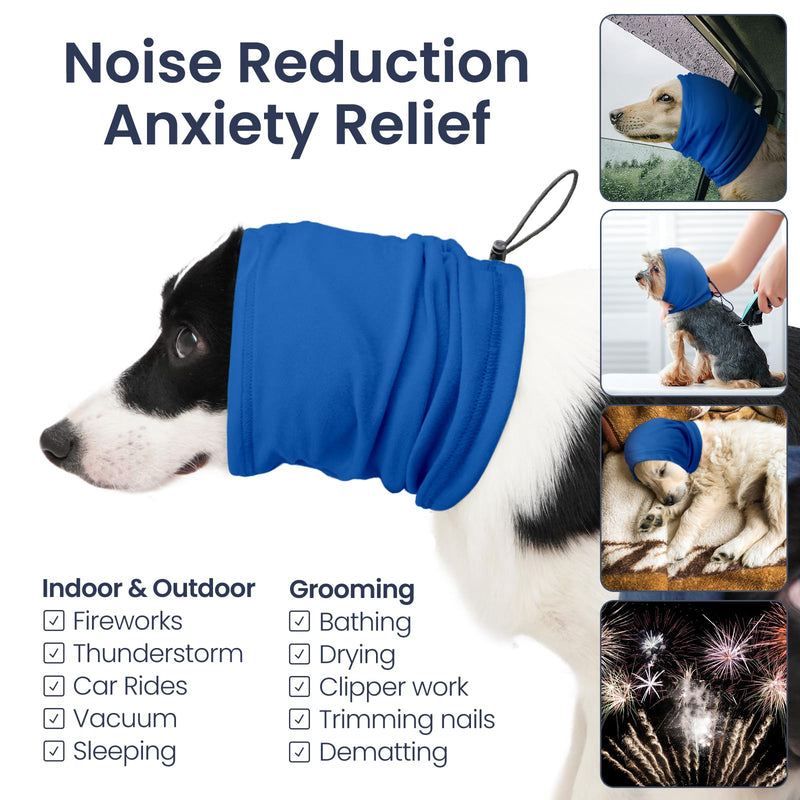 Nanaki Dog Ear Wrap Hematoma-No Shake Ear Wraps for Dogs, 3rd Gen Calming Hoodie, Adjustable Anti-Slip Head Covers Muffs Noise Protection,Fireworks Grooming, Christmas, New Year L(Head Girth:16"-27") Blue